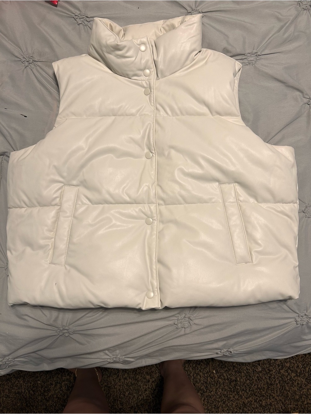 Old Navy White Quilted Puffer Vest with High Collar